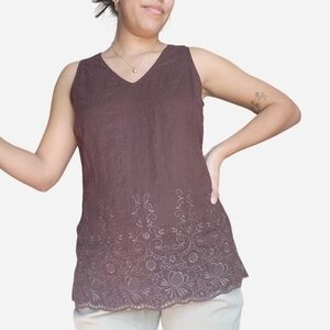 Vintage Embroidered Linen Sleeveless Top